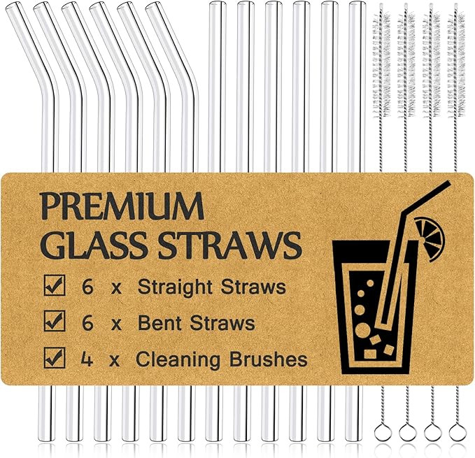 Mohary® 16-Pack Reusable Glass Straws, Clear Glass Drinking Straws, 8.5''x10MM, Set of 6 Straigh... | Amazon (US)
