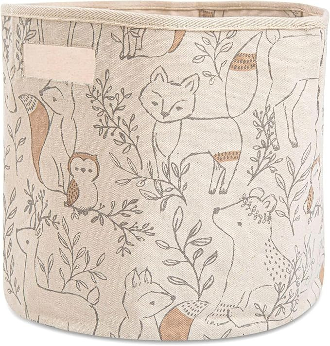 Crane Baby Fabric Round Nursery Storage Basket, Toy Storage, Woodland Nursery Decor, 13"x12", Toy... | Amazon (US)