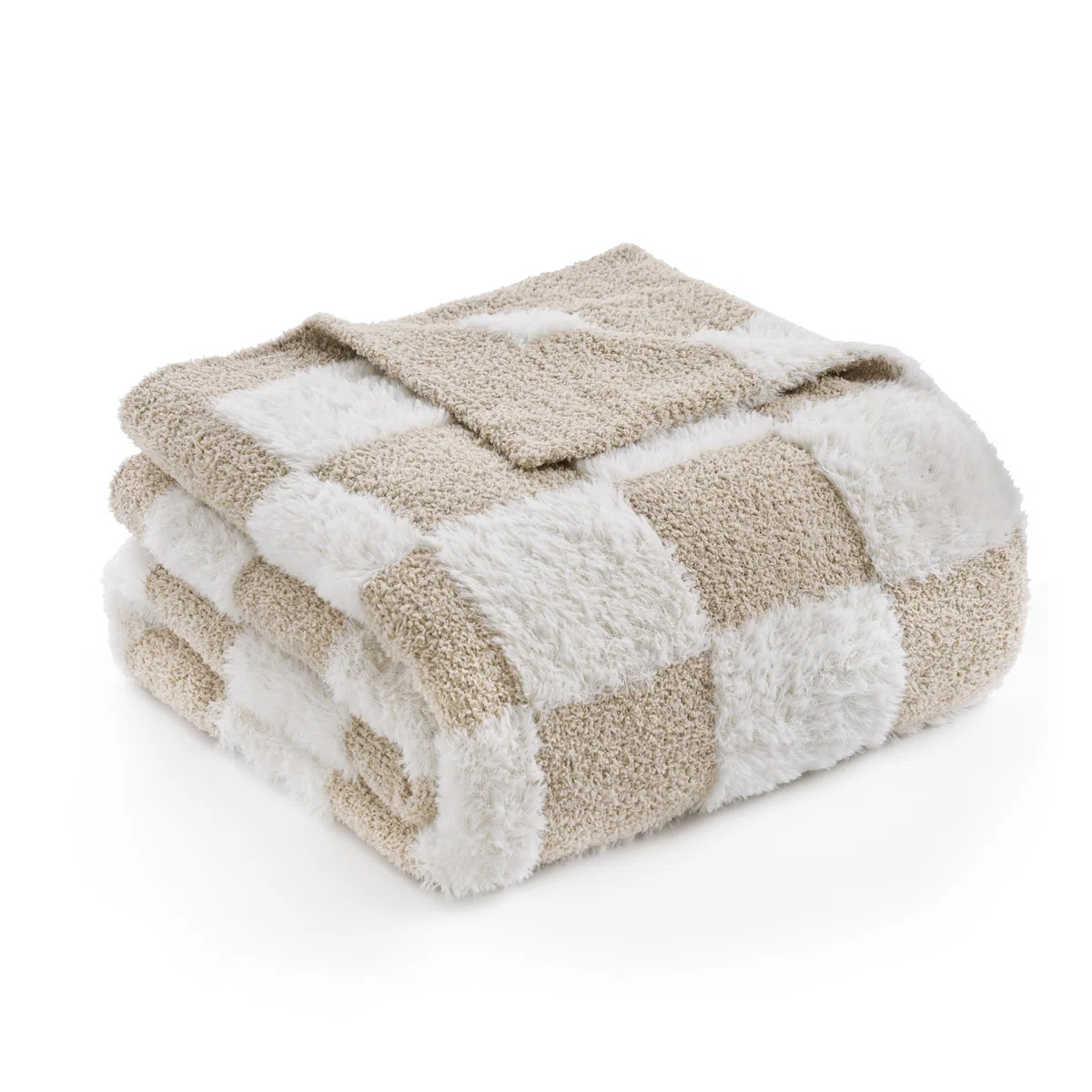 Fluffy Feather Yarn Knit Throw Checkered Blanket Soft Faux Fur Blend Blankets For Couch Or Bed | Wayfair North America