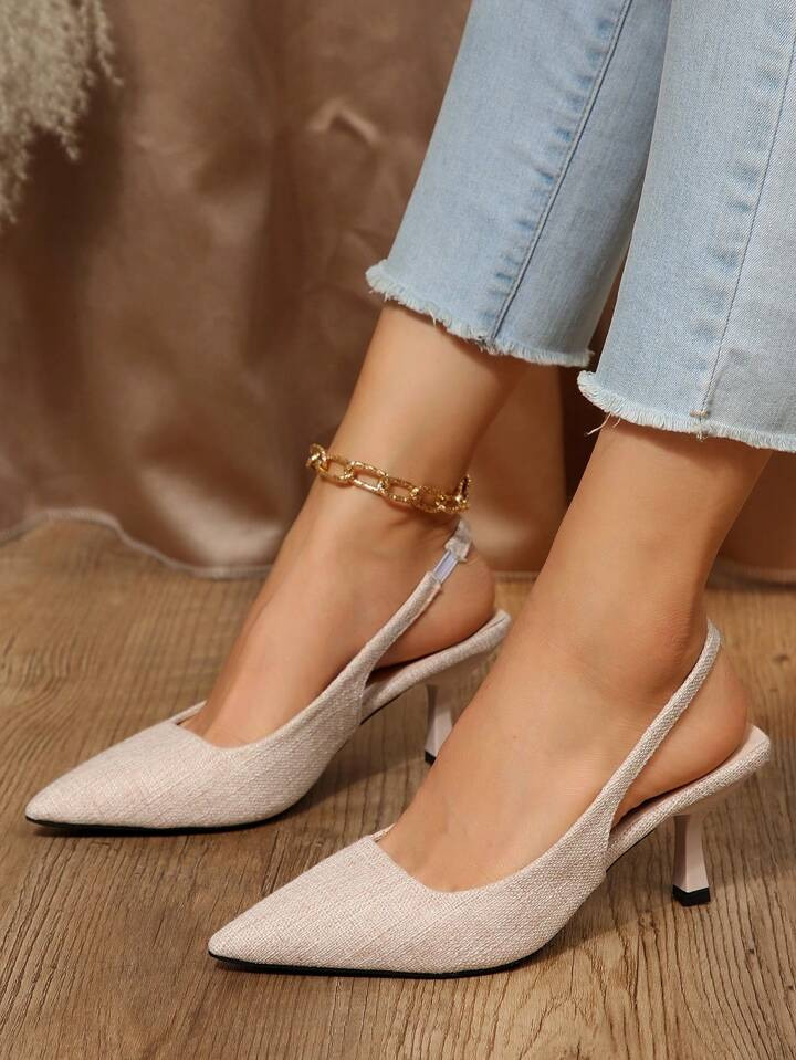 Elegant Slingback Pumps For Women, Tweed Pyramid Heeled Pumps | SHEIN