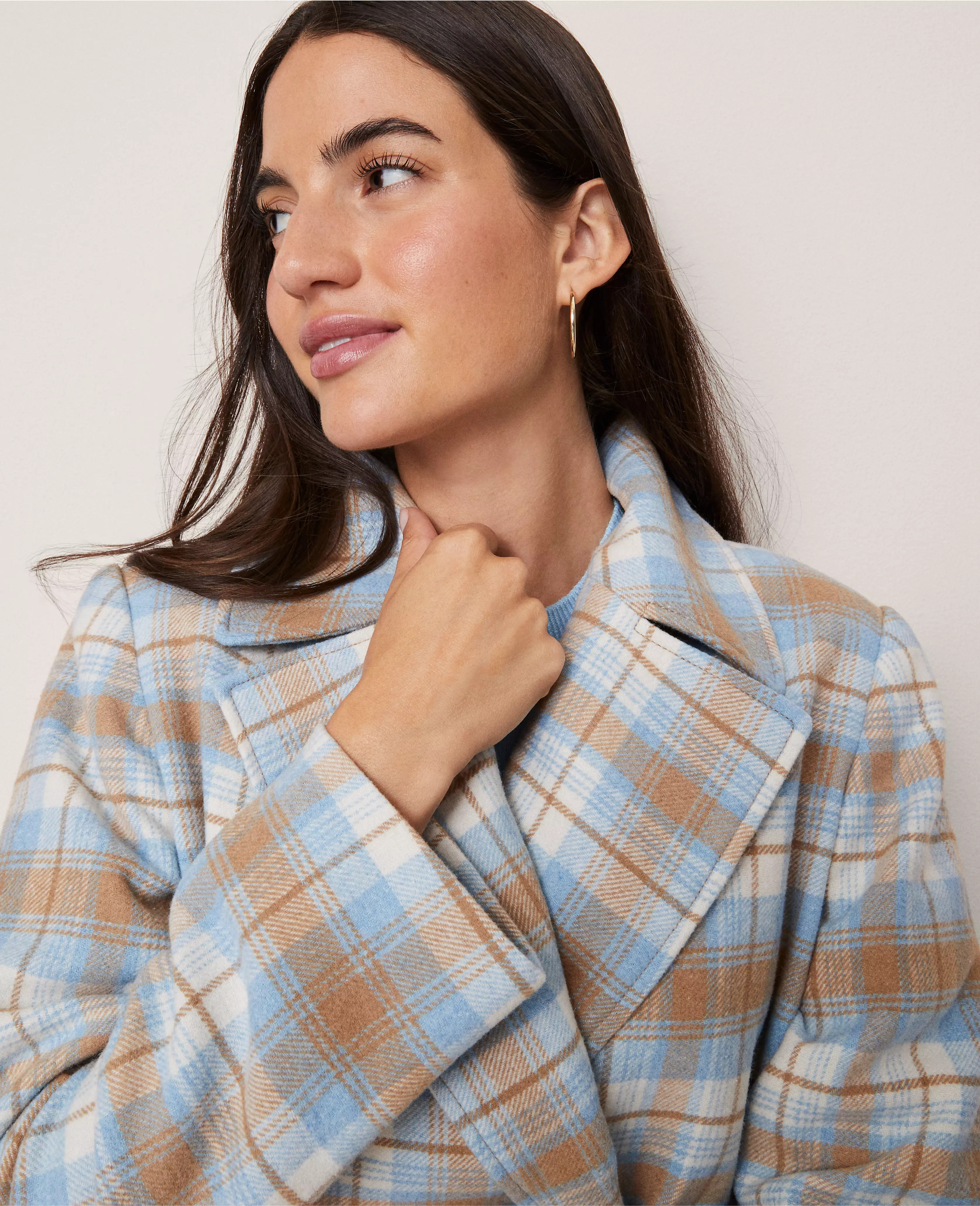 Weekend Collection Plaid Short Trench Coat | Ann Taylor