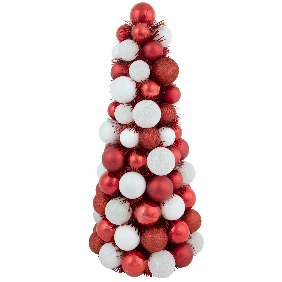 Northlight 3-Finish Shatterproof Ball Christmas Tree with Tinsel - 15.75" - Red and White | Target