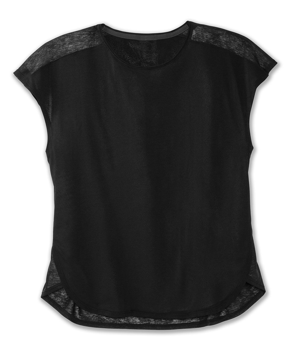 Brooks Women's Tee Shirts Black - Black Jacuard Keyhole Spirit Cap-Sleeve Tee - Women | Zulily
