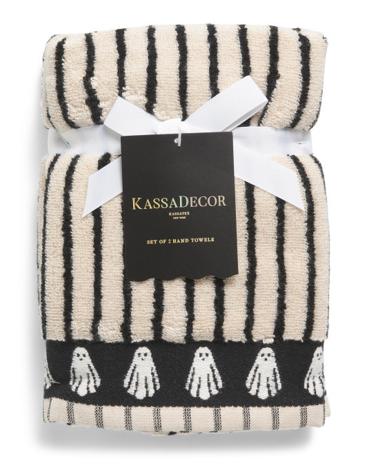 Set Of 2 Ghost Border Striped Hand Towels | Halloween | Marshalls | Marshalls