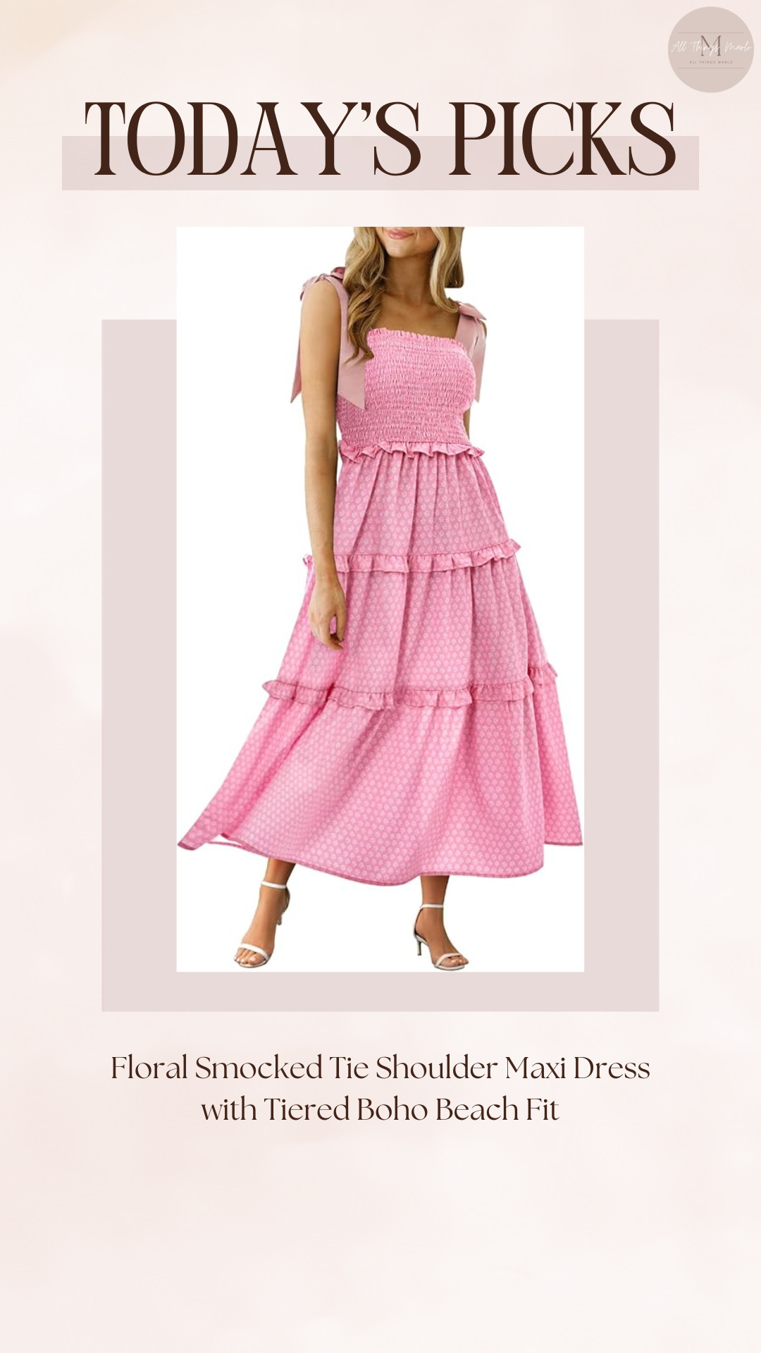 Floral Smocked Tie Shoulder Maxi Dress with Tiered Boho Beach Fit 

 #LTKSeasonal #LTKWorkwear #LTKTravel