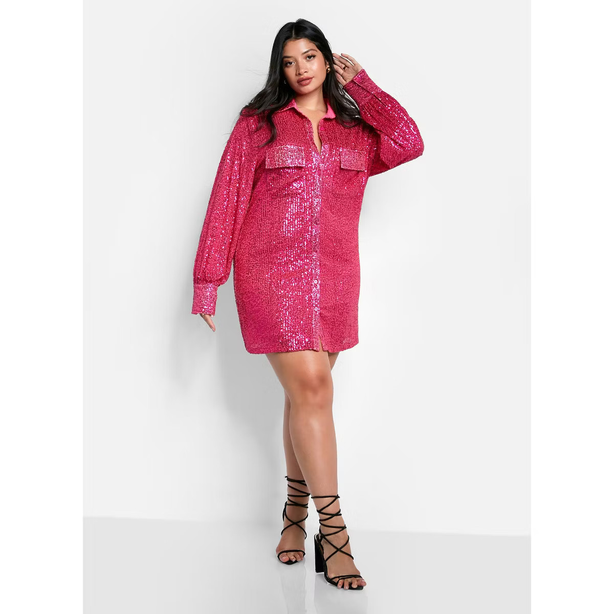 Rebdolls Women's Sapphire Sequin Oversized Shirt Dress - Pink - 1X | Target