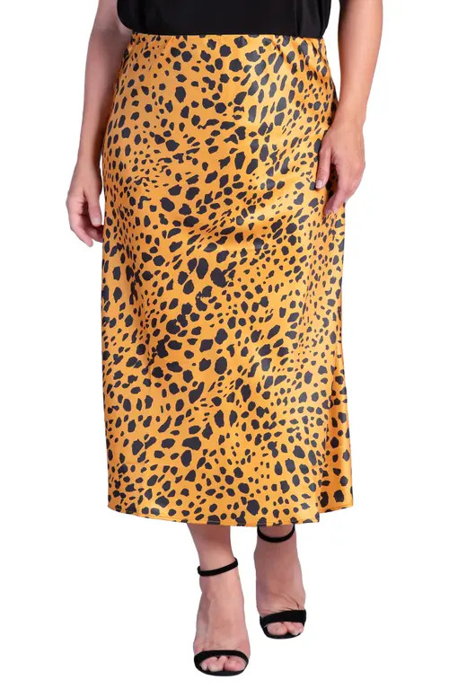 Standards & Practices Izar High Waist Satin Midi Skirt in Gold Print at Nordstrom, Size 14W | Nordstrom