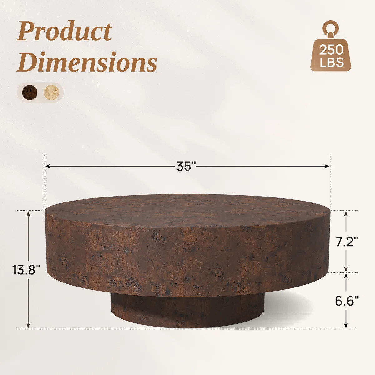 31.5" & 35" Round Solid Wood Burl Coffee Table – Unique Natural Swirl Patterns, Curved Elegant ... | Wayfair North America