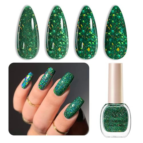 AZUREBEAUTY Green Nail Polish Quick Dry Christmas Glitter Nail Polish Natural Shine Nail Lacquer Salon-Quality for Women Girl Gift Set 1Pcs 0.34 fl oz | Amazon (US)