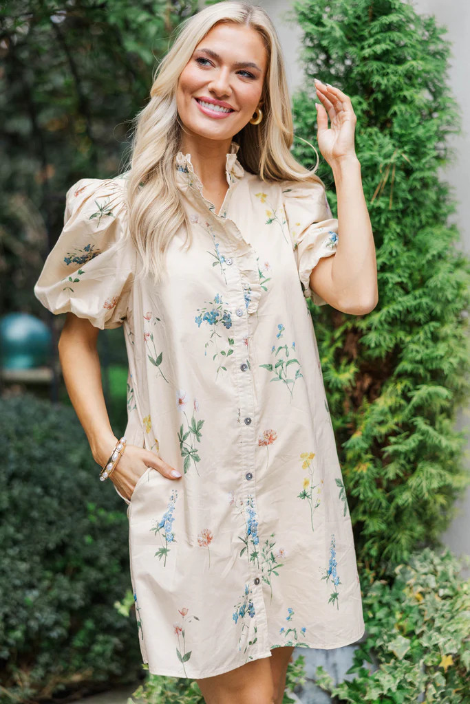 Apricot Meadow Cream Floral Mini Dress | The Mint Julep Boutique