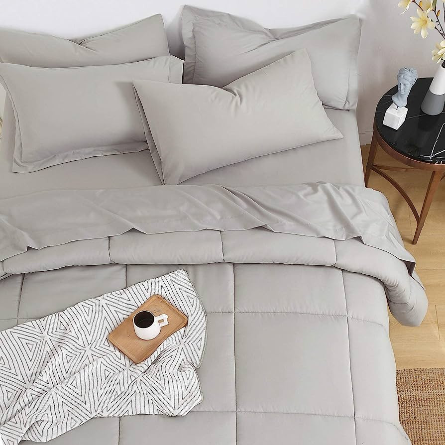 EMME Grey Comforter Set Twin Bed in A Bag 5 Pieces, Down Alternative Brushed Microfiber Bedding C... | Amazon (US)