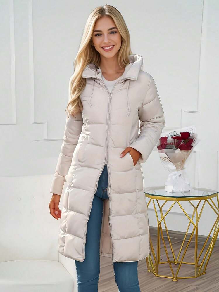 Slim Fit Women's Hooded Winter Coats Warm Parka Jacket Long Quilted Thicken Jacket | SHEIN