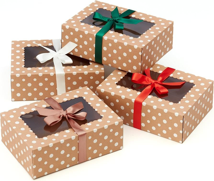 Brown Kraft Cookie Boxes with Ribbons & Window (20 Pack) 8.3 x 6 x 2.8” Food Grade Cardboard Ba... | Amazon (US)