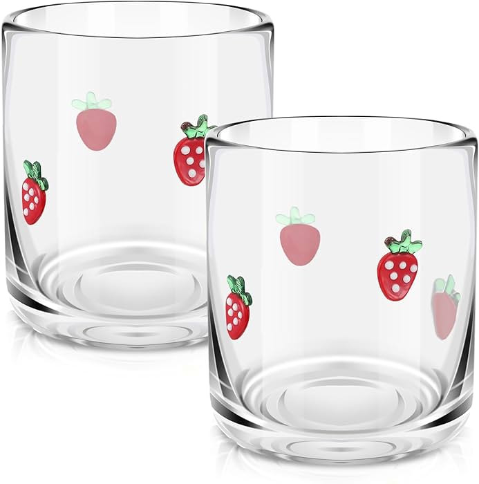 2 Pcs Strawberry Icon Juice Glasses, 14oz Strawberry Stemless Wine Drinking Juice Glass Cup for S... | Amazon (US)