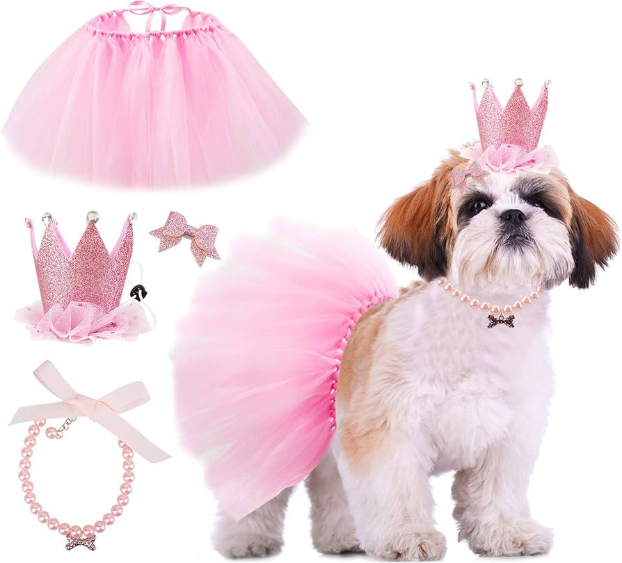 GAGILAND Dog Birthday Party Supplies Dog Birthday Outfit Pink Tutu for Dogs Dog Birthday Hat Neck... | Amazon (US)