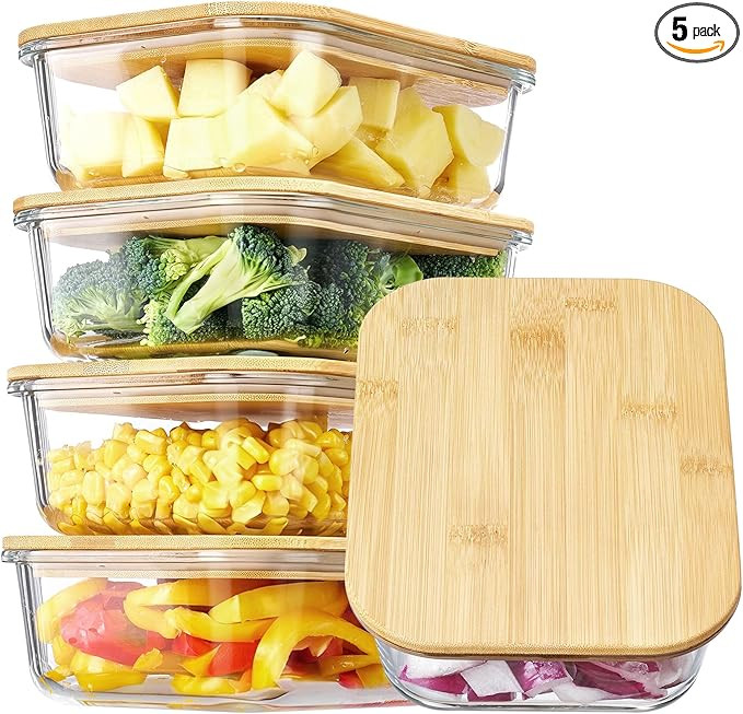 Vtopmart 5 Pack 35oz Glass Containers with Bamboo Lids, Meal Prep Food Storage Containers, BPA Fr... | Amazon (US)