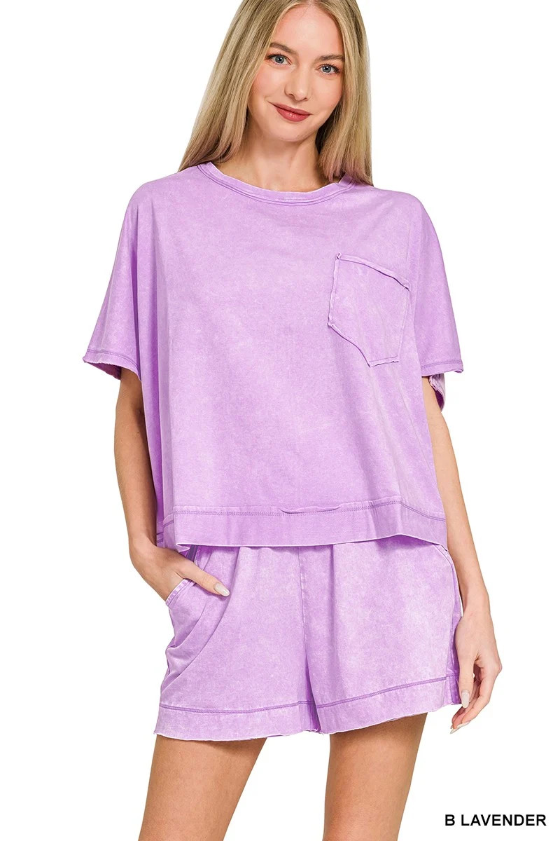 Zenana Acid Washed Oversized Top & Shorts Set | Charming Charlie