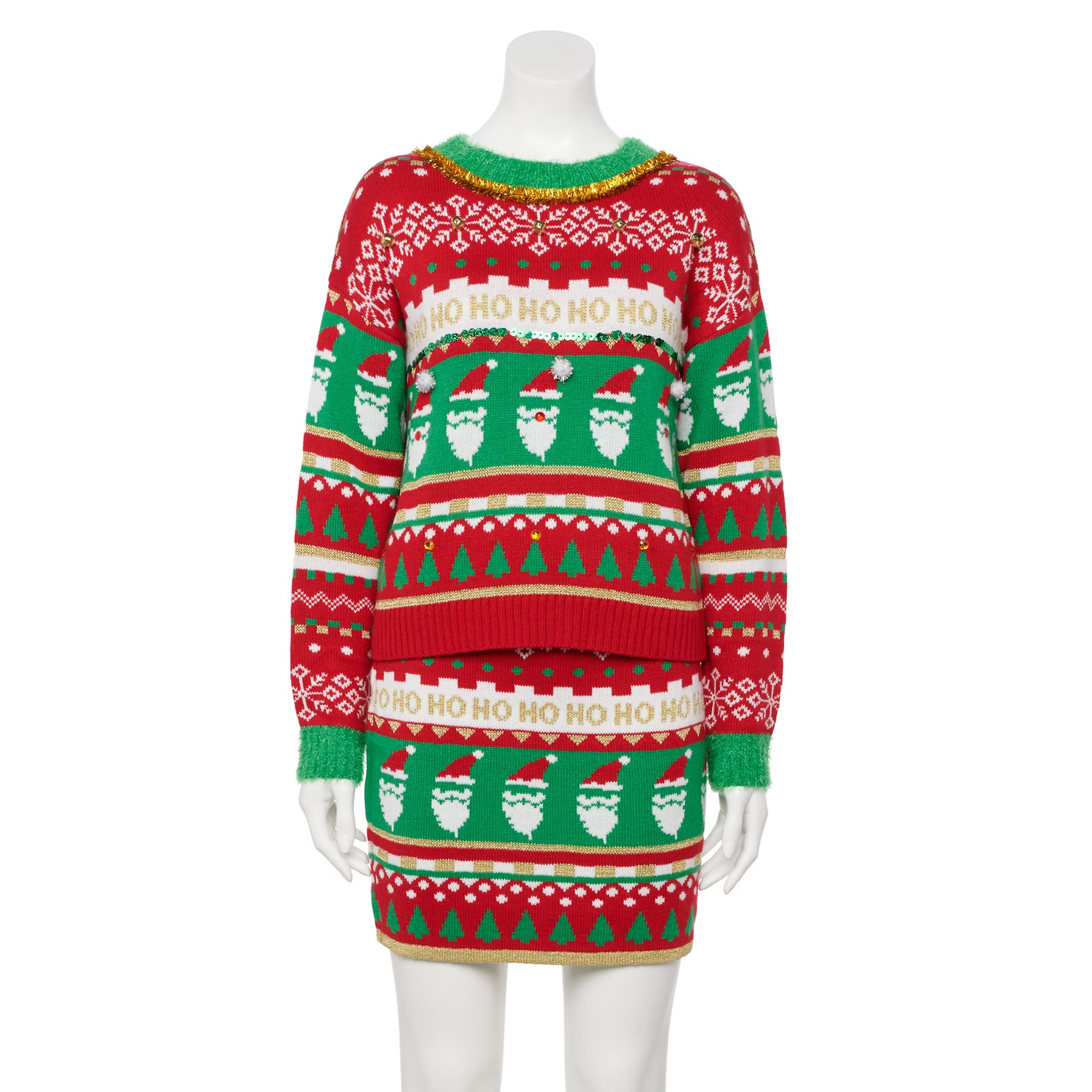 Juniors' Celebrate Together Christmas Santa Fair Isle Crew Neck Sweater & Matching Skirt Set | Kohl's
