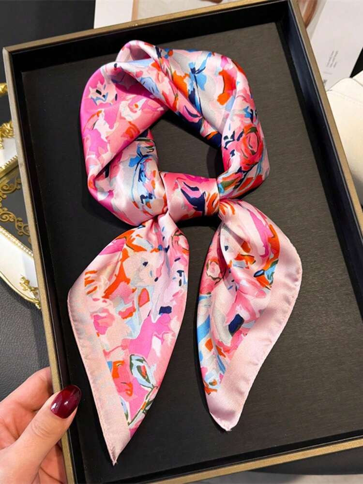 1pc Women's Elegant Retro Printed Lightweight Satin-Like Square Scarf, Bohemian Vintage Casual Sc... | SHEIN