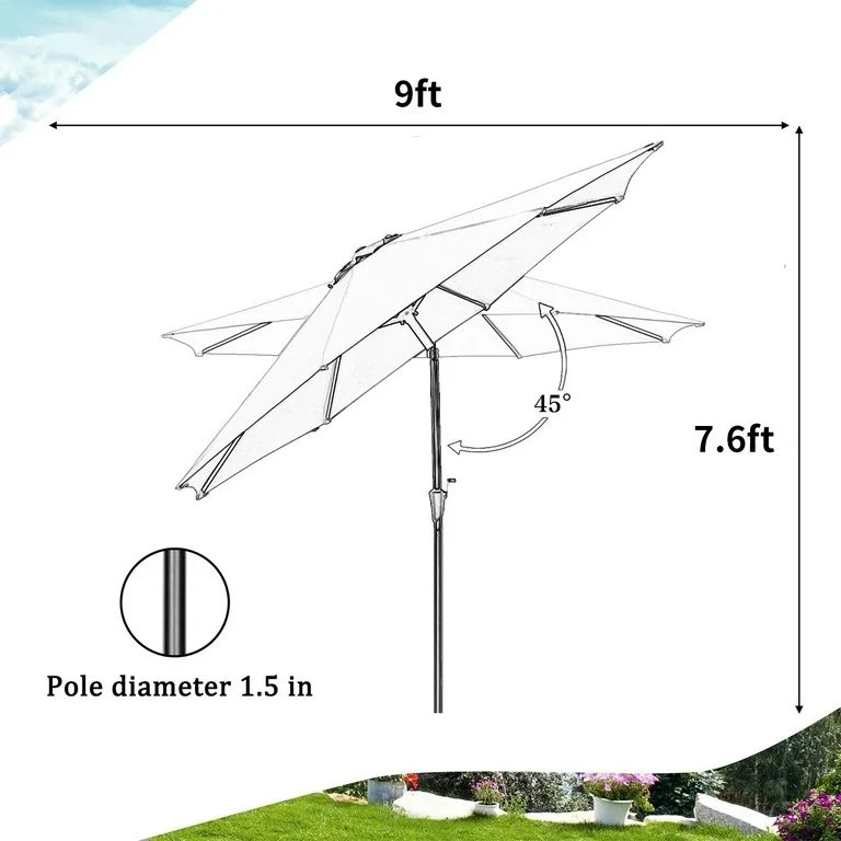 Autlaycil 9ft Outdoor Patio Umbrellass 6 Ribs w/ Tilt & Crank Patio Table Umbrella-Khaki | Walmart (US)