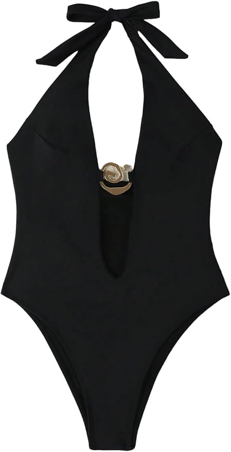 SweatyRocks Women's One Piece Swimsuit Halter Backless Bathing Suits Cut Out Swimwear Ring Linked... | Amazon (US)