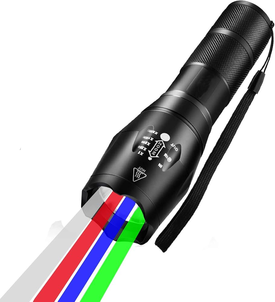 4 in 1 Multicolor flashlight, 300 Lumen Zoomable One Mode White Red Green Blue Light, Hunting Fla... | Amazon (US)