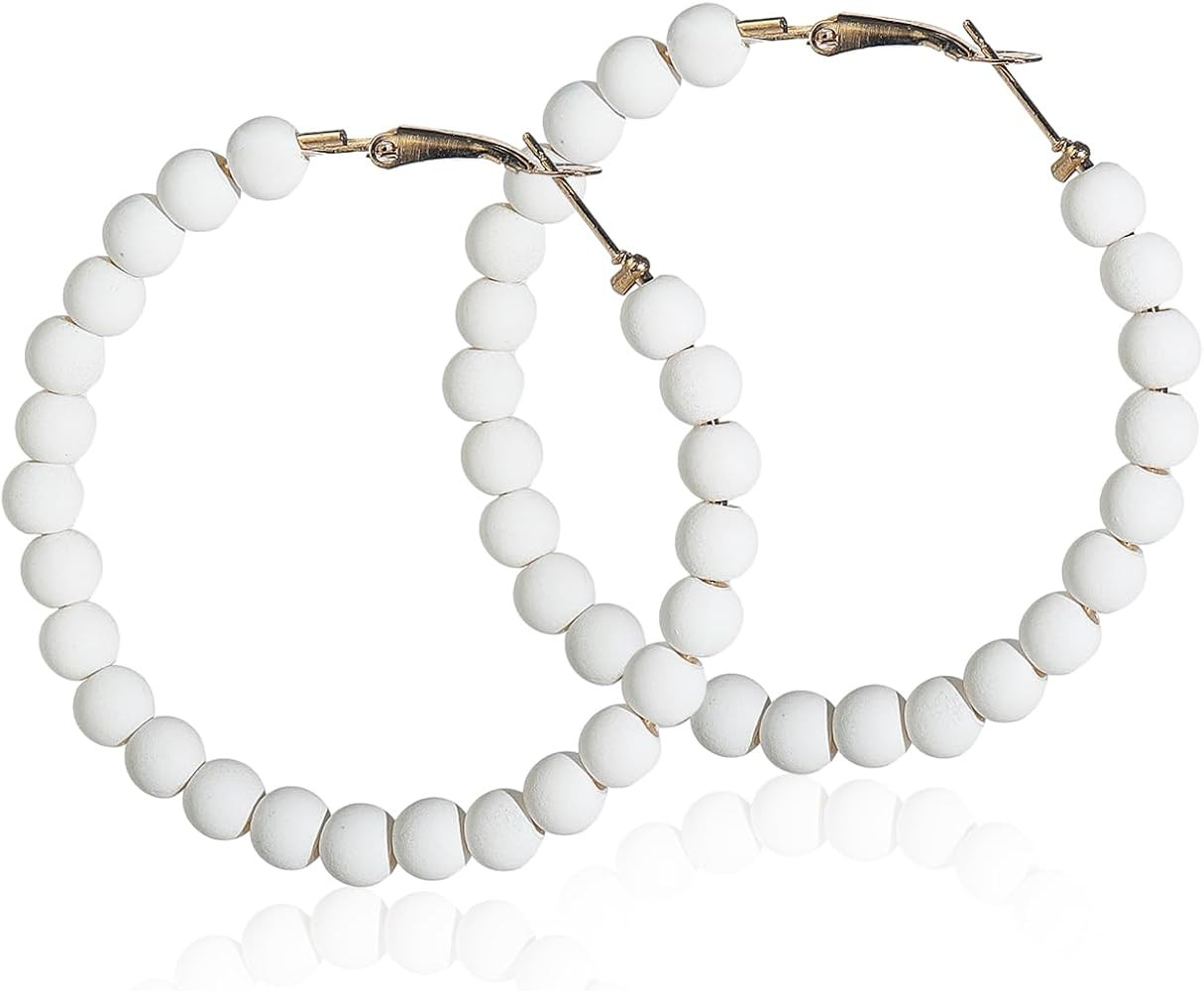 Chic Resin Beaded Hoop Earrings Mixed Color Colorful Acrylic Circle Round Matte Dangle Earrings f... | Amazon (US)