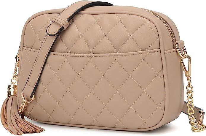 Lola Mae Quilted Crossbody Bag, Medium Lightweight Shoulder Purse Top Zipper Tassel Accent | Amazon (US)