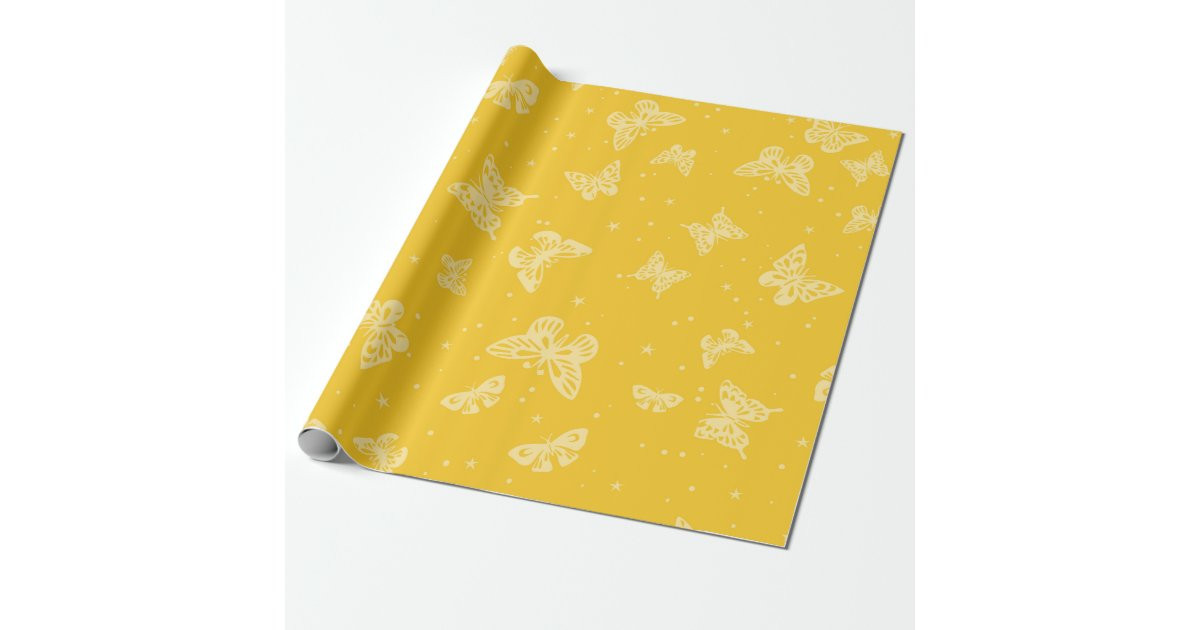 Yellow vintage butterfly motif pattern wrapping paper | Zazzle | Zazzle