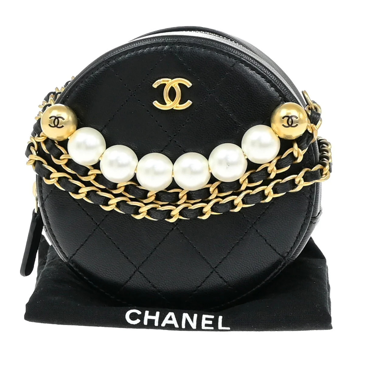 Chanel Chic Pearls Round Clutch With Chain Quilted Lambskin Leather Shoulder Bag Bag (Pre-Owned) | Shop Simon