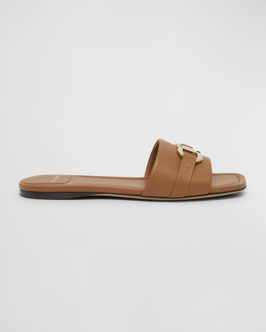Ferragamo Leah Gancini Bit Leather Slide Sandals | Neiman Marcus