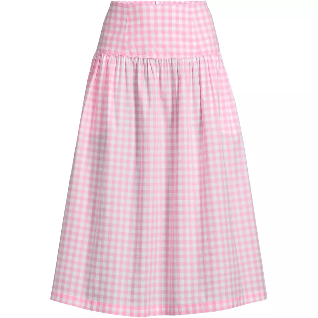 Women's Poplin Drop Waist Midi Skirt - Set Bottom | Lands' End (US)