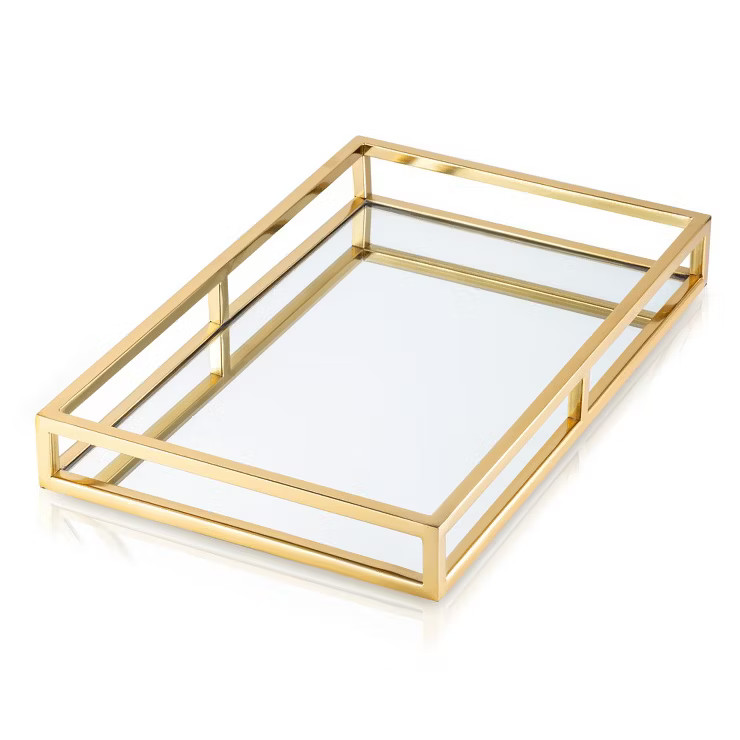 Classic Touch Oblong Mirror Tray with Loop Design- Silver | Target