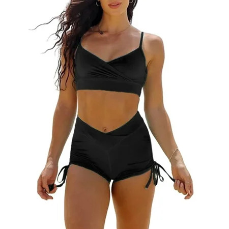 MAWCLOS Sleeveles Tanks Tops + Ruched Drawstring Short Pants 2 Piece Outfit Women Workout Set Yoga F | Walmart (US)