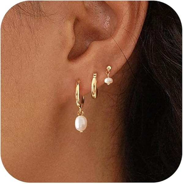 Gold Earring Stack for Women, Dainty Gold Earrings Set 14k Gold Plated CZ Chain Earrings for Wome... | Amazon (US)