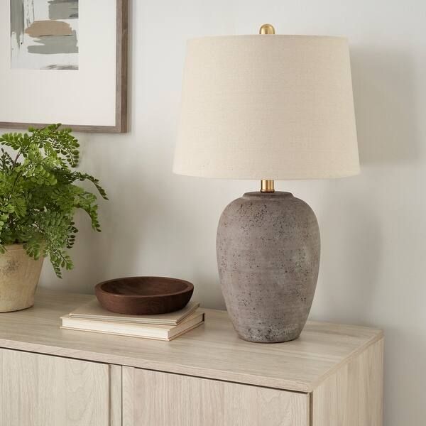 Nourison 23" Unglazed Ceramic Jar Table Lamp - Brown | Bed Bath & Beyond