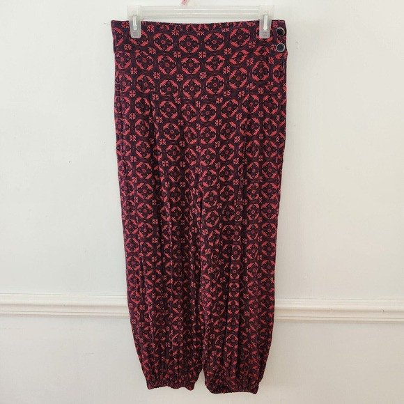 Anthropologie Printed Harem Pants Sz Small Womens Geometric Navy Blue Red Crop | Poshmark