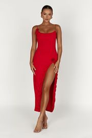 Nevaeh Rose Midi Dress - Red | MESHKI US