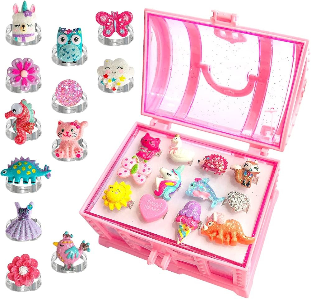 EleMirsa 24pcs Little Girl Jewelly Rings Adjustable Costume Princess Pretend Play and Dress Up Ri... | Amazon (US)