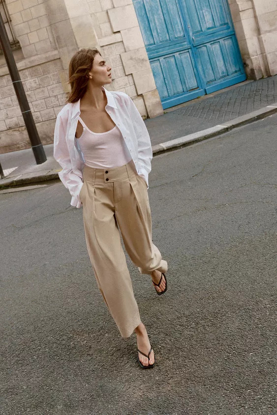 ADJUSTABLE HEM WIDE-LEG TROUSERS | Zara UK