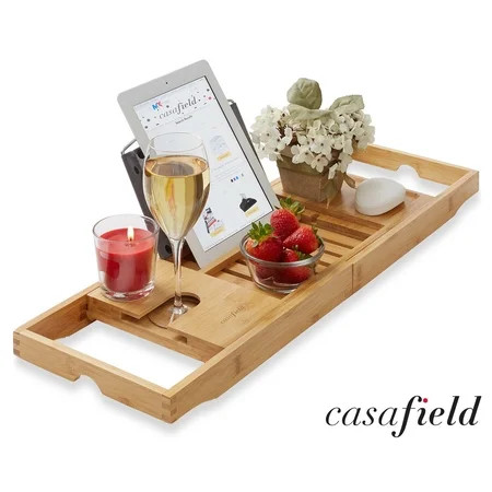 Bamboo Bathtub Caddy Over the Tub Bath Tray Holder for Wine Glass Tablet Phone | Walmart (US)