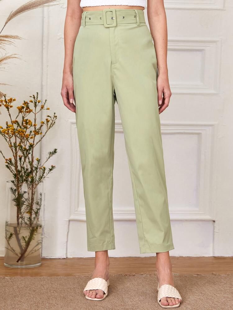 High-Rise Belted Tailored Pants | SHEIN