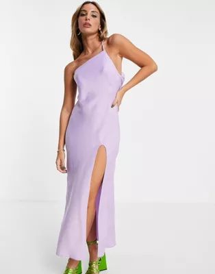 ASOS DESIGN one shoulder midaxi dress in satin with drape back in lilac | ASOS | ASOS (Global)
