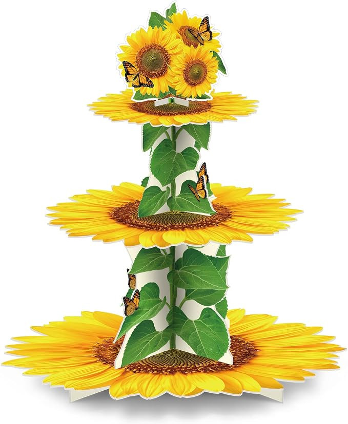 Sunflower Cupcake Stand Sunflower Party Decorations Supplies 3 Tier Summer Yellow Sunflowers Cake... | Amazon (US)