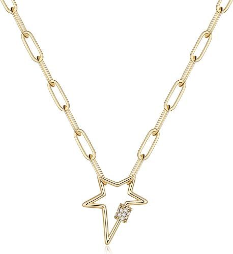 Turandoss Gold Paperclip Chain Necklace for Women, 14K Gold Plated Dainty Paperclip Link Chain Ne... | Amazon (US)