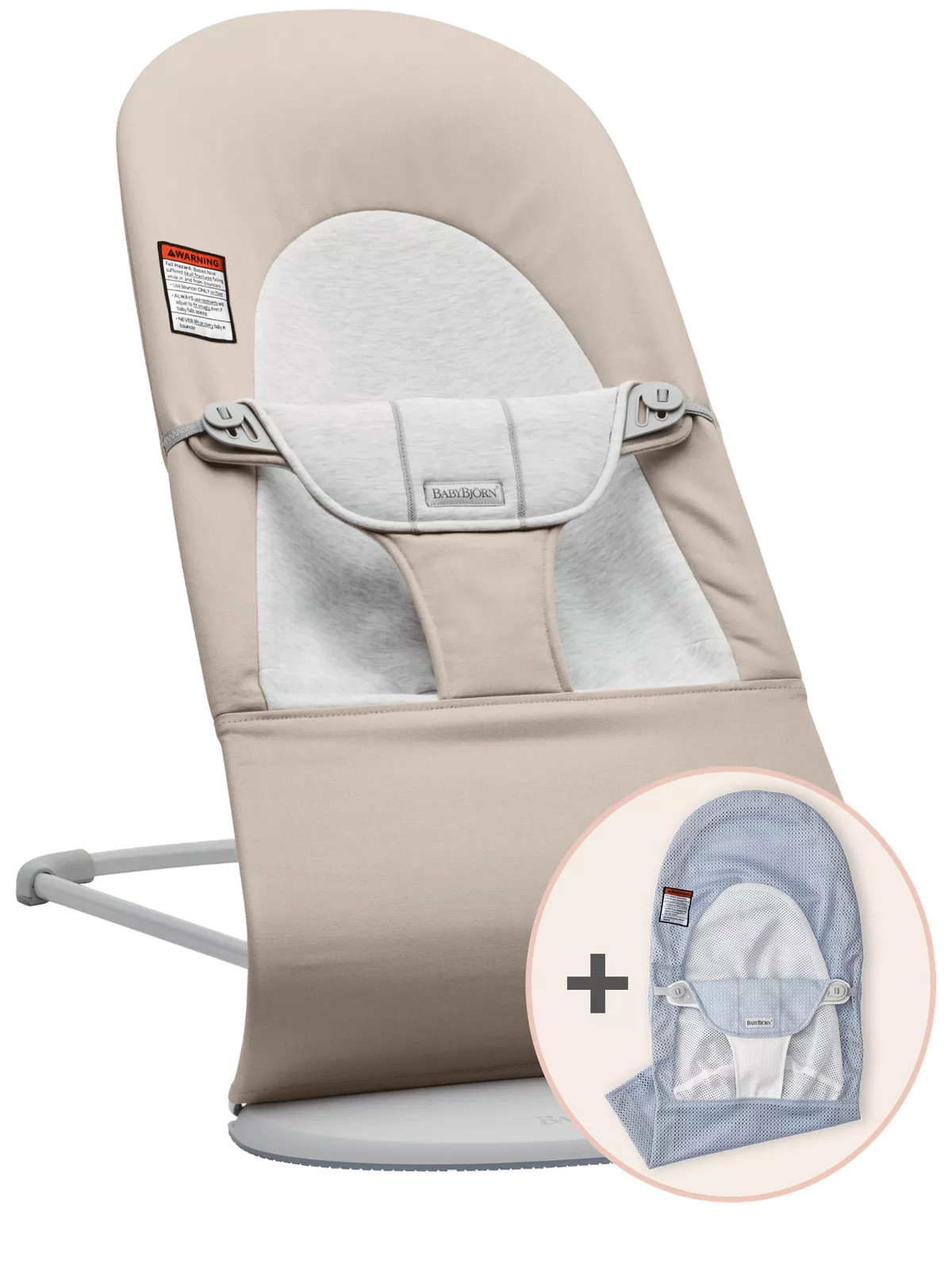 BabyBjörnBouncer with Complimentary Fabric CoverCotton/Jersey with Sky Blue/White Mesh Cover | BabyBjorn