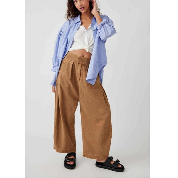 NWT Free People Cool Harbor Wide Leg Pleated Pants Camel Small | Poshmark