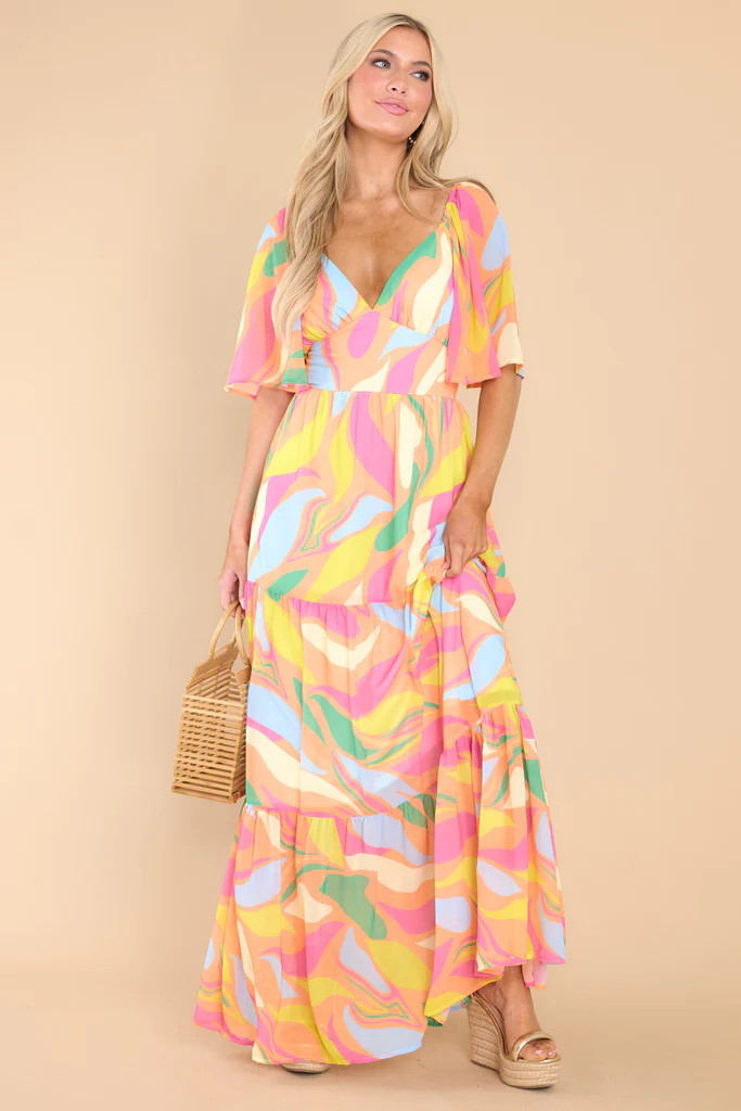 That Wavy Feeling Orange Multi Dress | Red Dress 