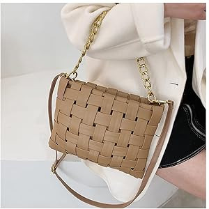YP Women Large Crossbody Bag Woven Envelope Purses Pu Leather Shoulder Handbags with Chain Strap | Amazon (US)