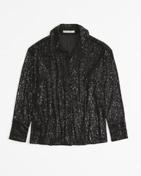 Long-Sleeve Sequin Button-Up Shirt | Abercrombie & Fitch (US)